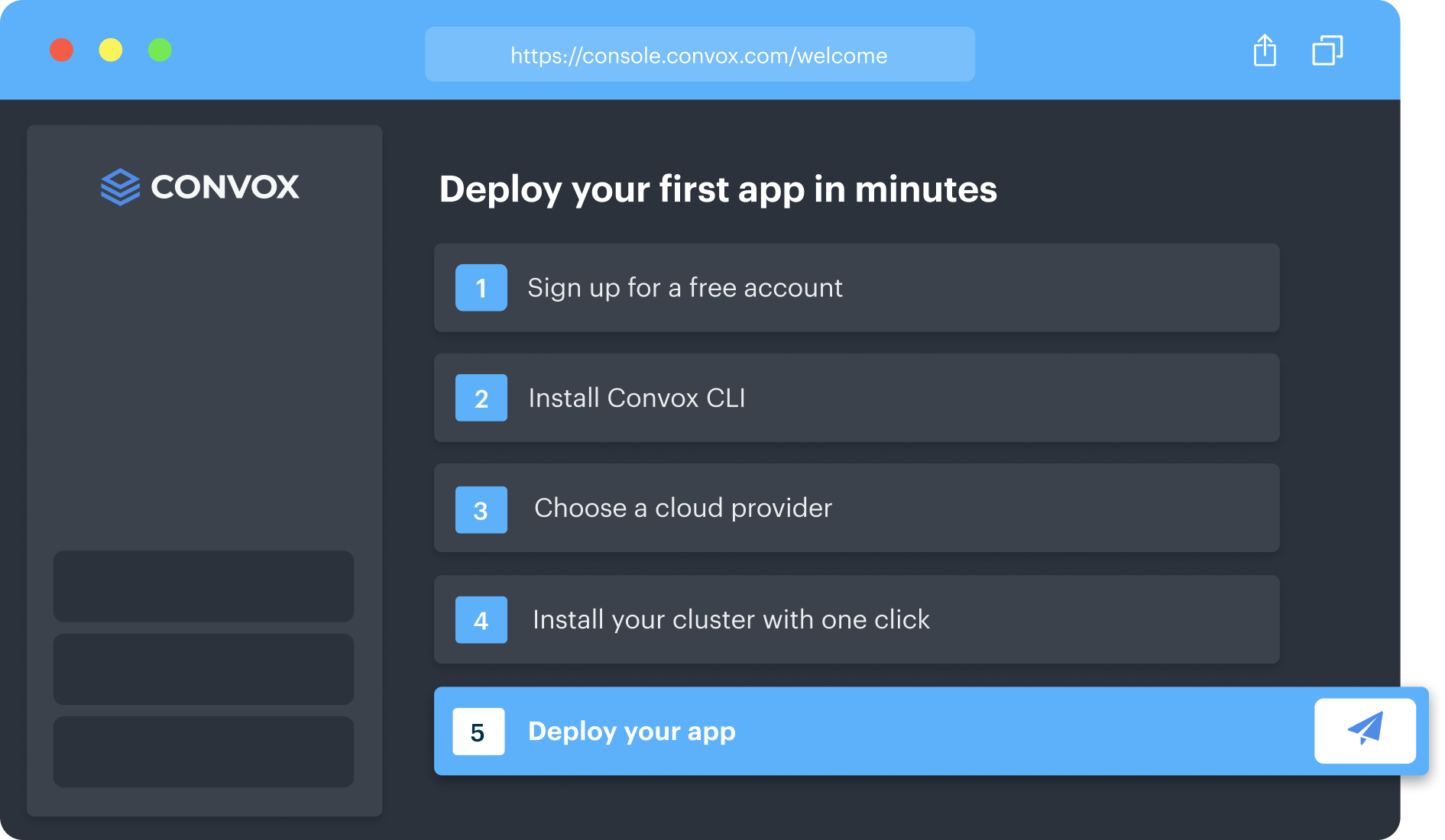 Convox app deploy console